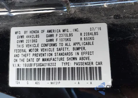 2016 Acura Tlx Tech from USA, damaged, VIN 19UUB1F5XGA016202